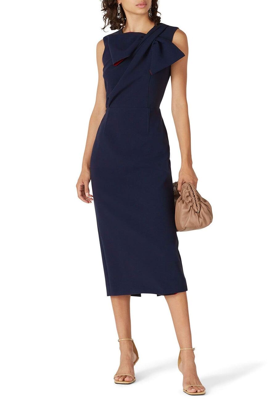 ROKSANDA Flandre Dress Navy Blue Red V-Neck Sleeveless Midi Size 6 MSRP $1303